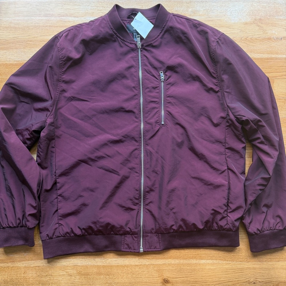 HM Mens Bomber Jacket Burgundy Maroon Full Zip Lightweight Coat XL